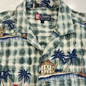 Chaps Ralph Lauren VTG Hawaiian SS Camp Shirt Linen Blend Island Button Up Large